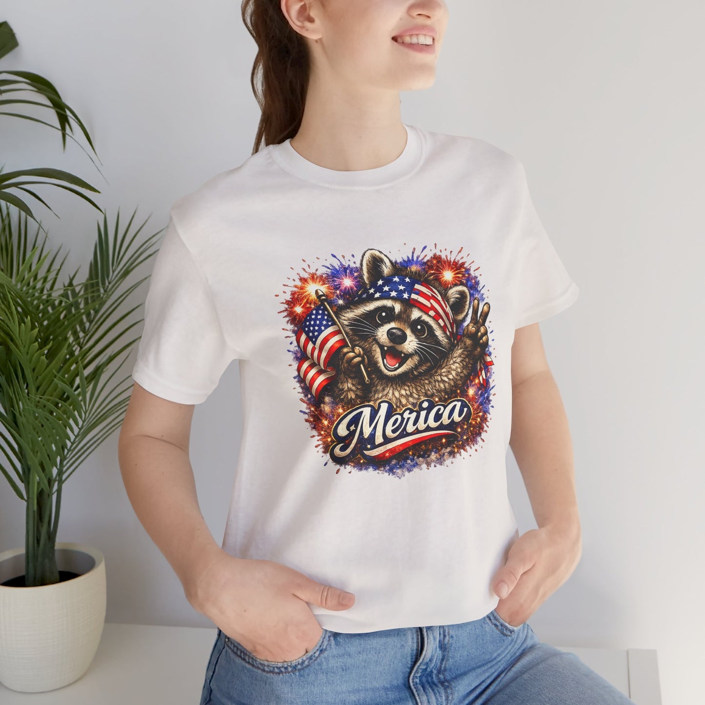 Patriot Raccoon 250th Anniversary T-Shirt — 4th of July Fireworks Flag Tee