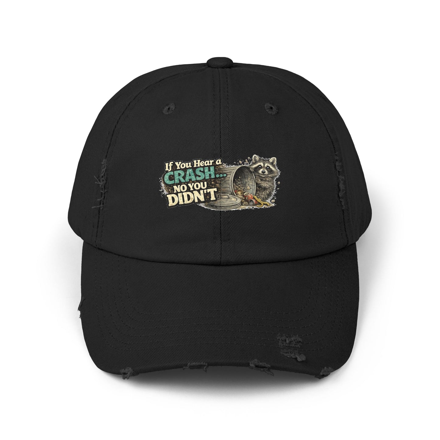 Crash Distressed Cap — Raccoon Mom/Dad Funny Dad Hat