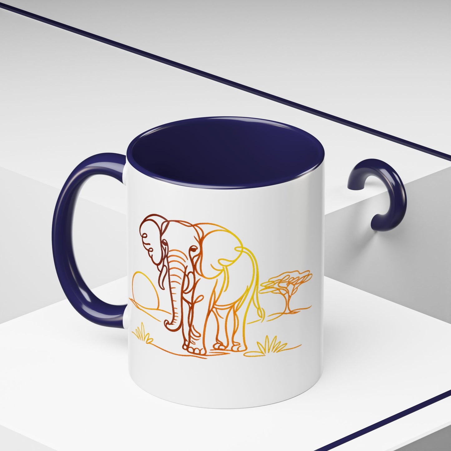 Safari Sunrise Coffee Mug — Minimal Line Elephant Design (11/15oz)