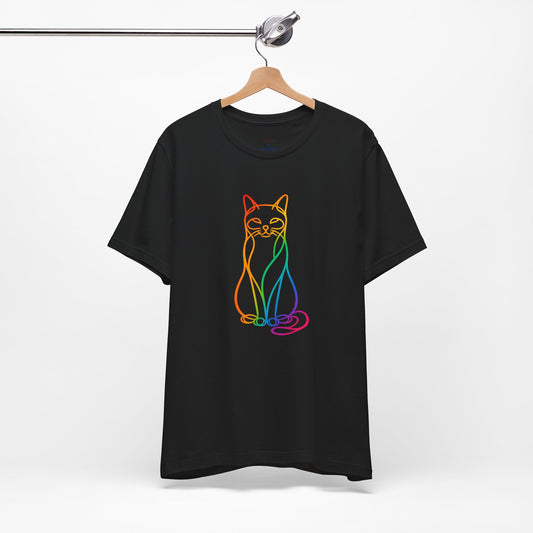 Colorful Line-Work Sitting Cat T-Shirt
