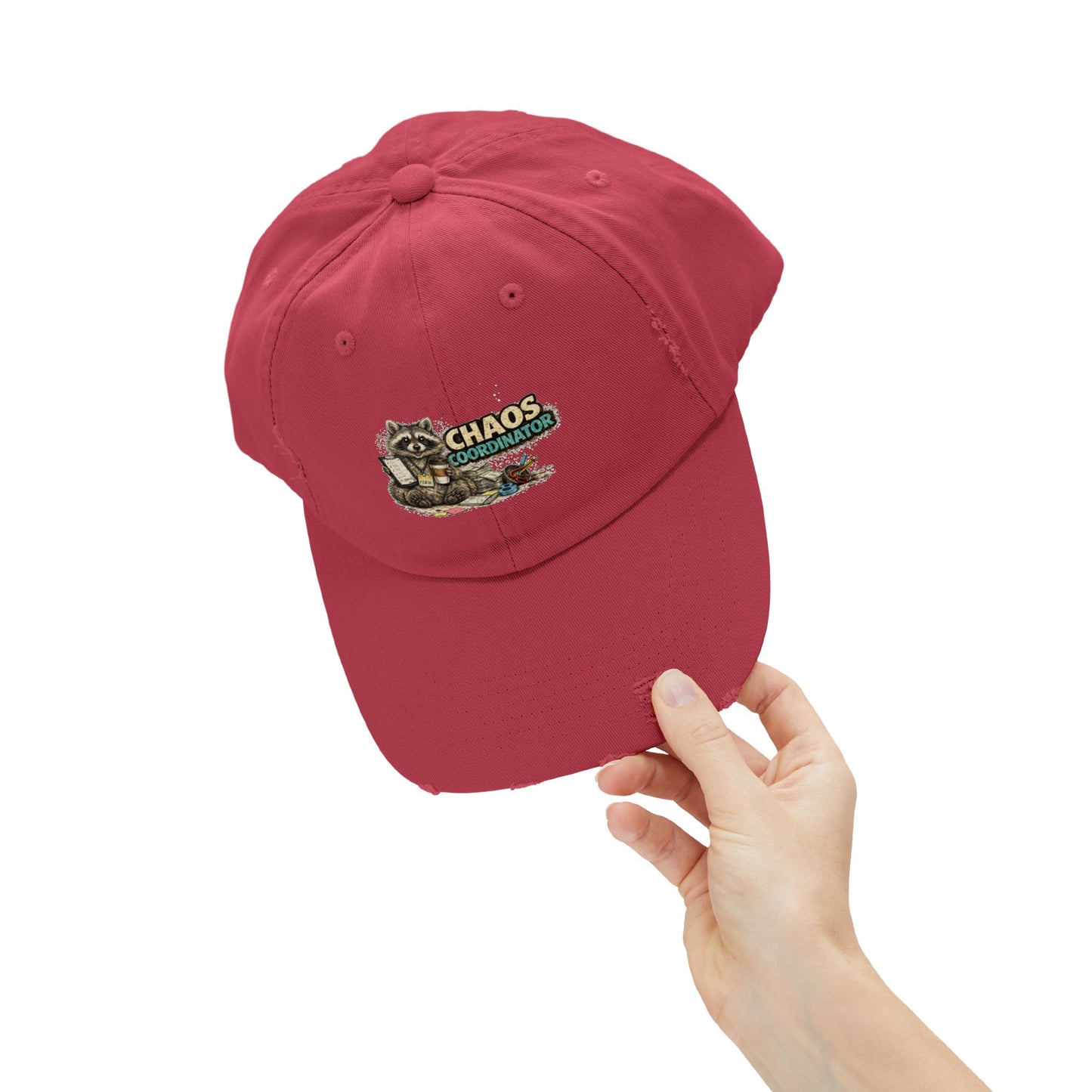Chaos Coordinator Distressed Cap — Raccoon Mom/Dad Funny Dad Hat
