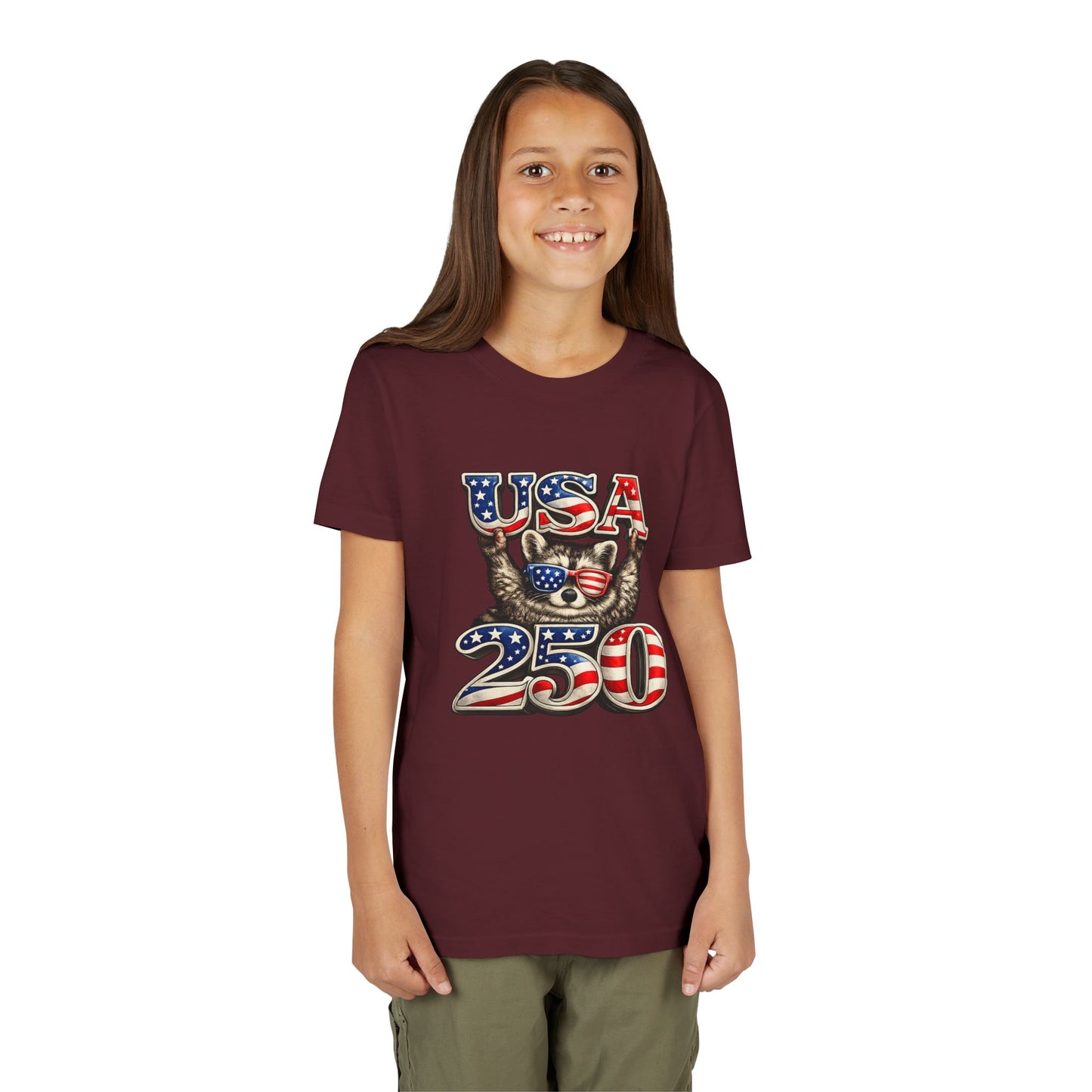 Patriotic Raccoon Youth Tee — Raccoon with USA 250
