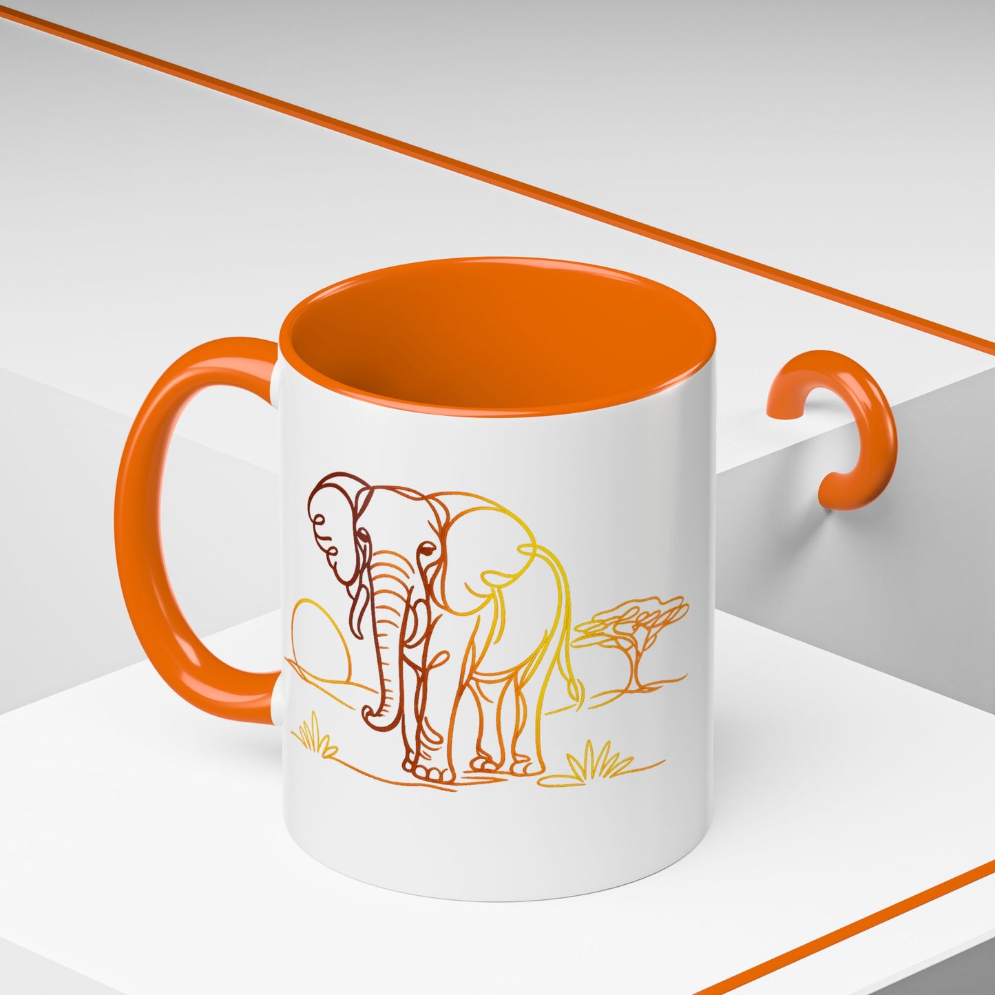 Safari Sunrise Coffee Mug — Minimal Line Elephant Design (11/15oz)
