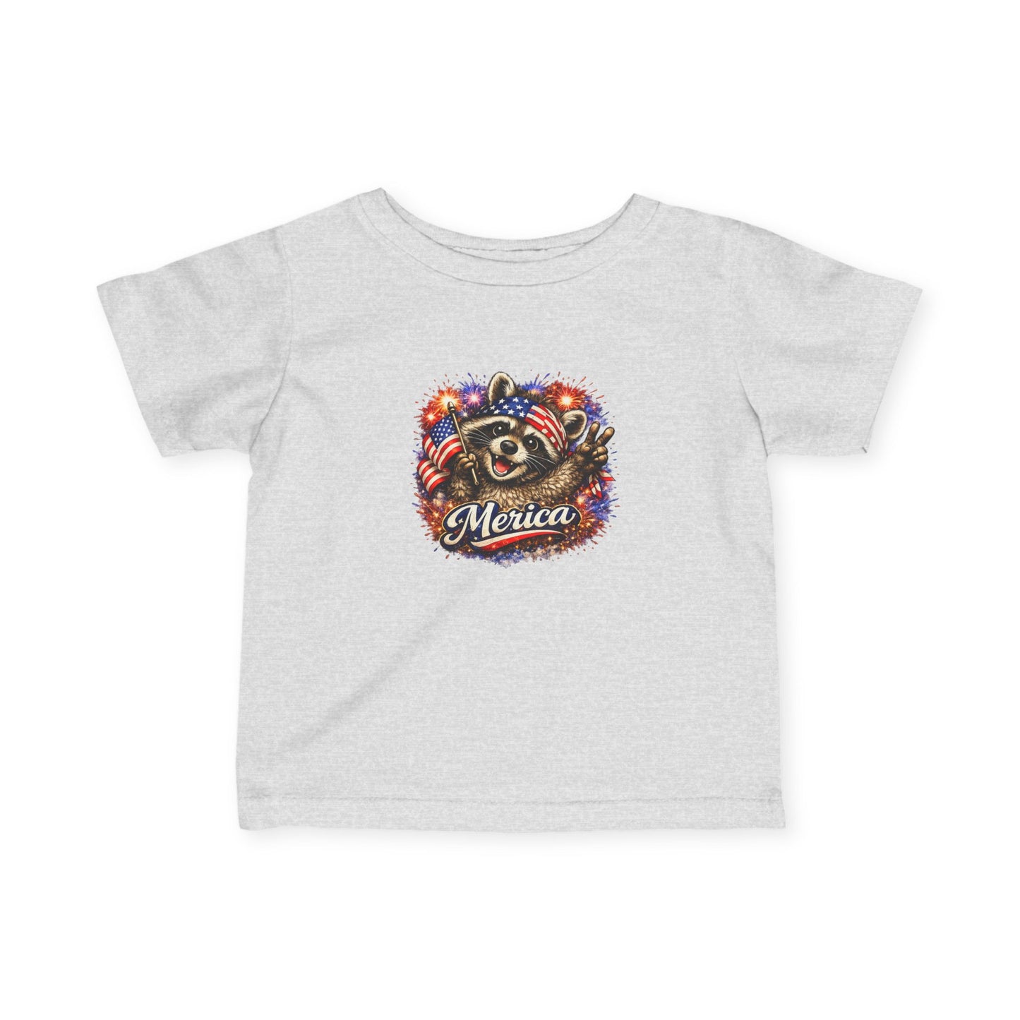 Infant Tee — Adorable Raccoon Holding American Flag "250" — 4th of July Baby Shirt