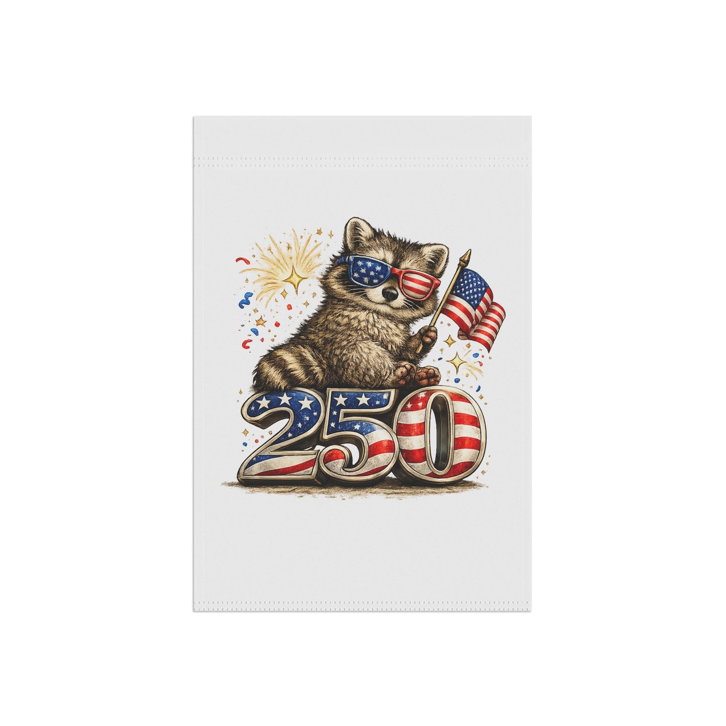 Patriotic Raccoon 250 Garden Flag — 4th of July House Banner