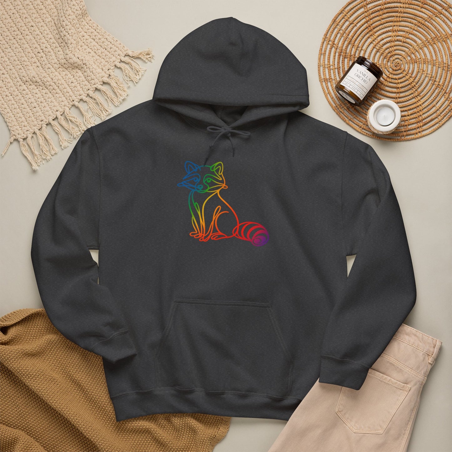 Rainbow Line Art Raccoon Hoodie