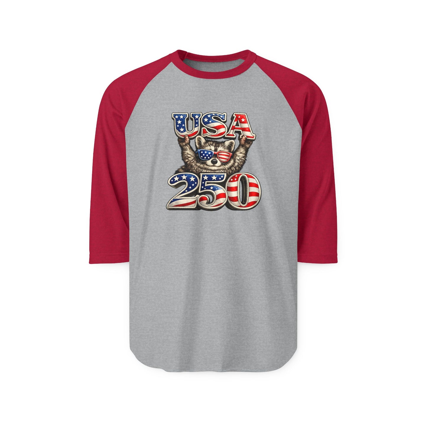 Patriotic Raccoon 250 Raglan Shirt — Fourth of July Fireworks Tee
