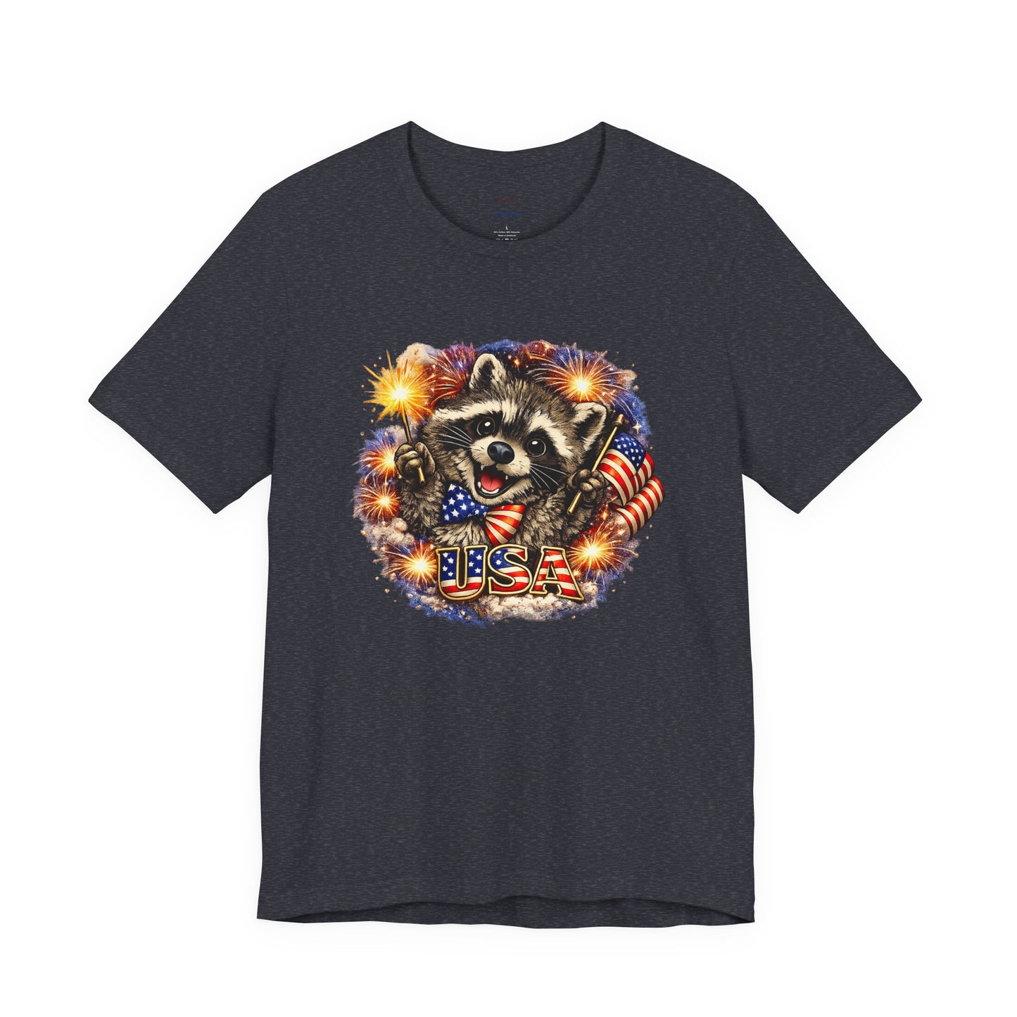 Patriot Raccoon 250th Anniversary T-Shirt — 4th of July Fireworks Flag Tee