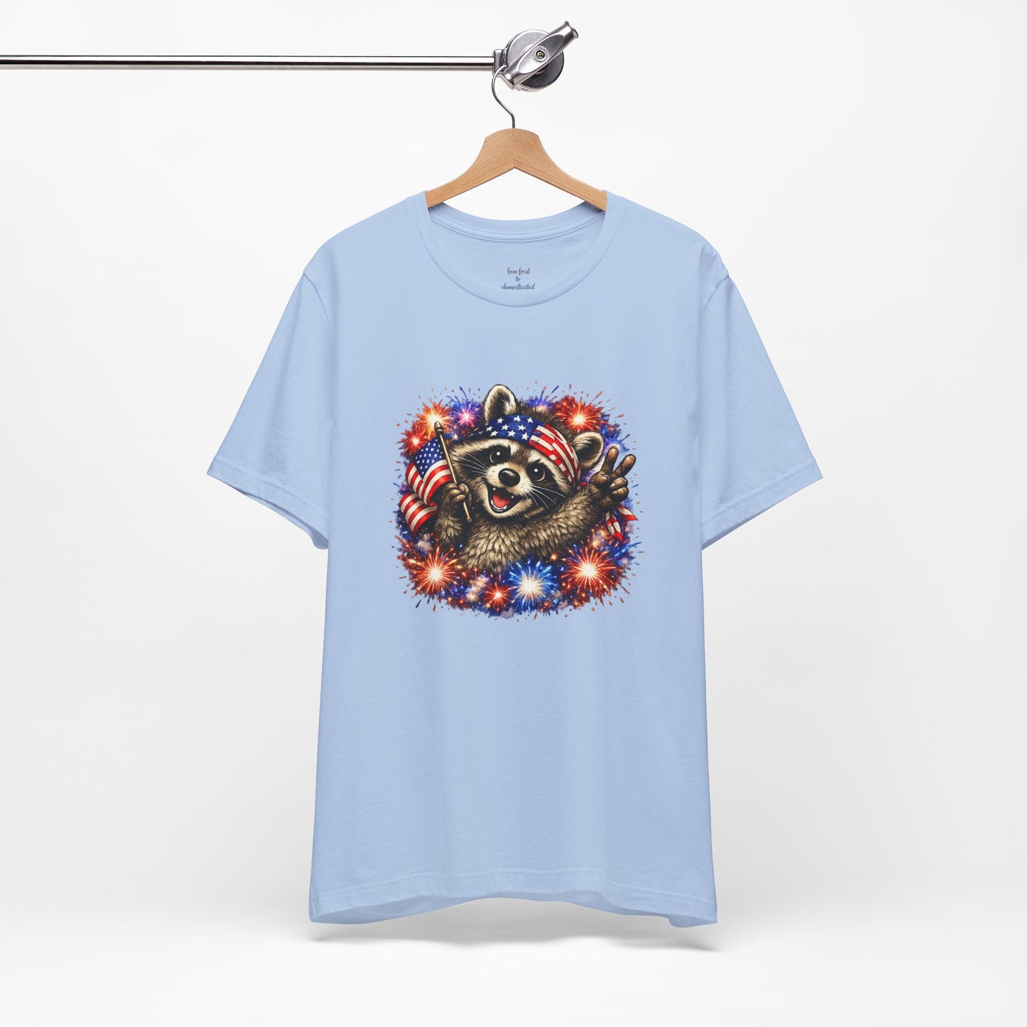 Patriot Raccoon 250th Anniversary T-Shirt — 4th of July Fireworks Flag Tee