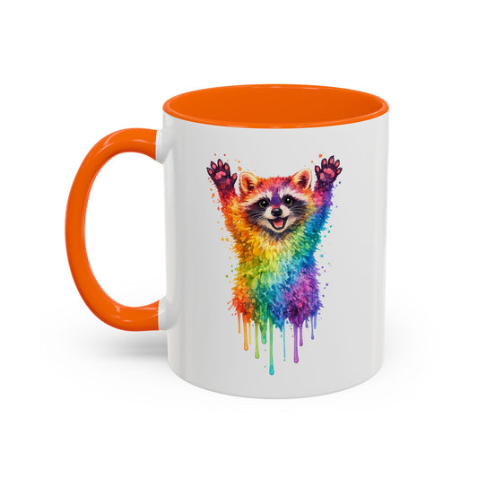 Cheerful Watercolor Raccoon Accent Coffee Mug