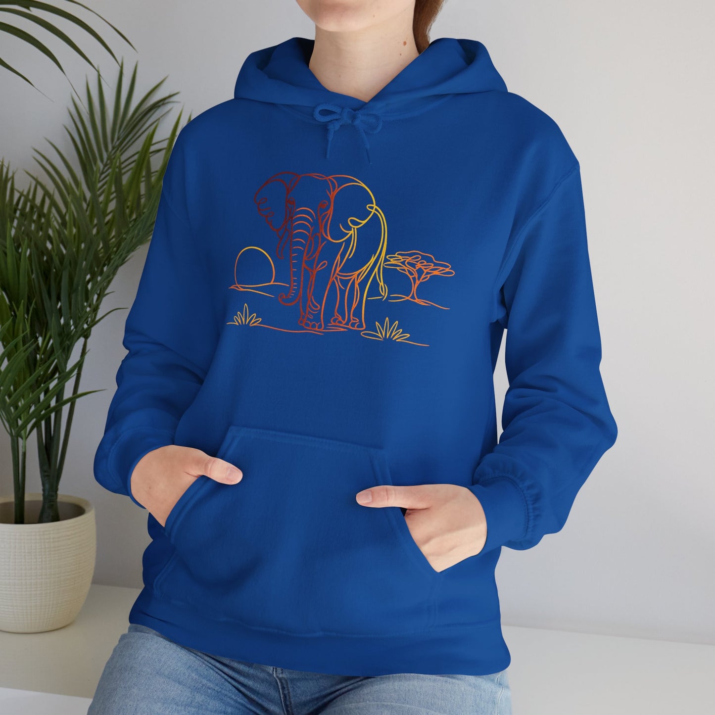 Elephant Sunset Hoodie — Minimal Safari Graphic Hooded Sweatshirt