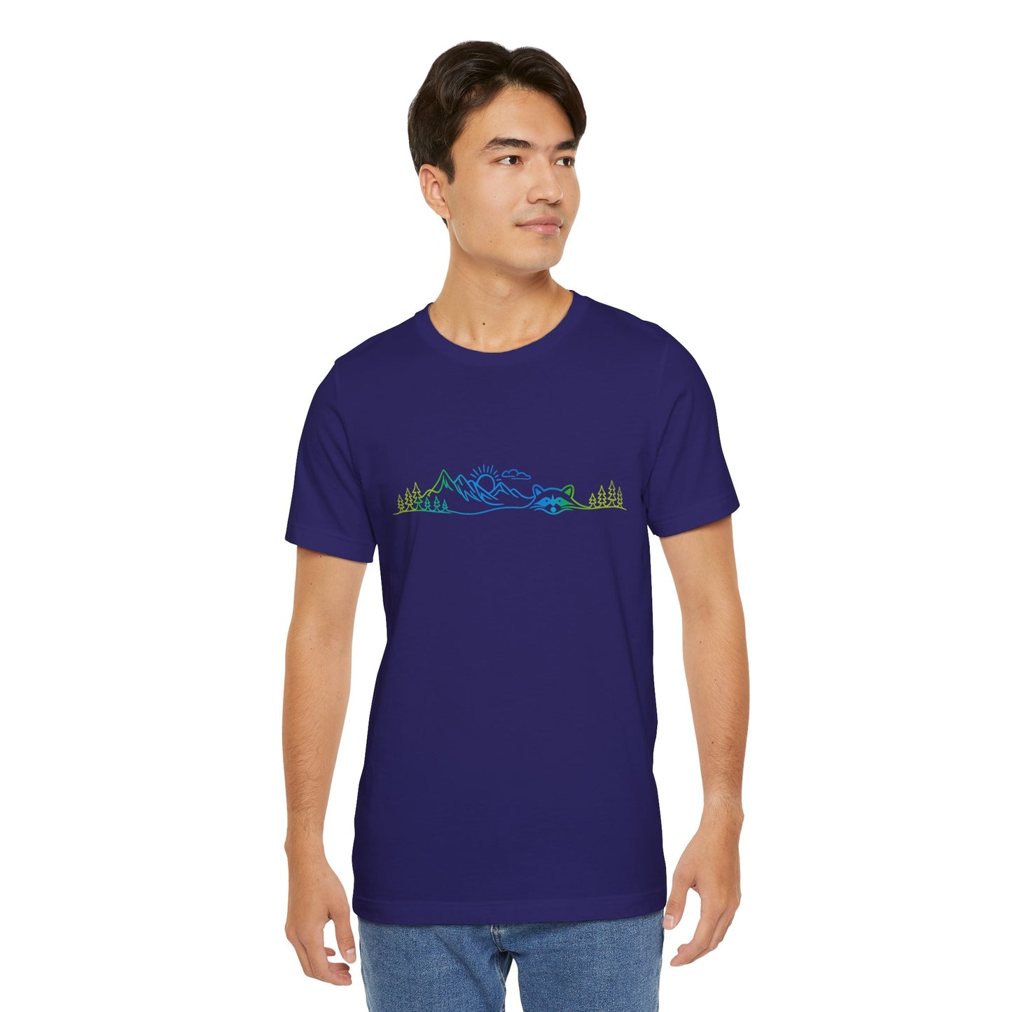 Raccoon Tee — Minimal Line Raccoon Scenic Graphic T-Shirt