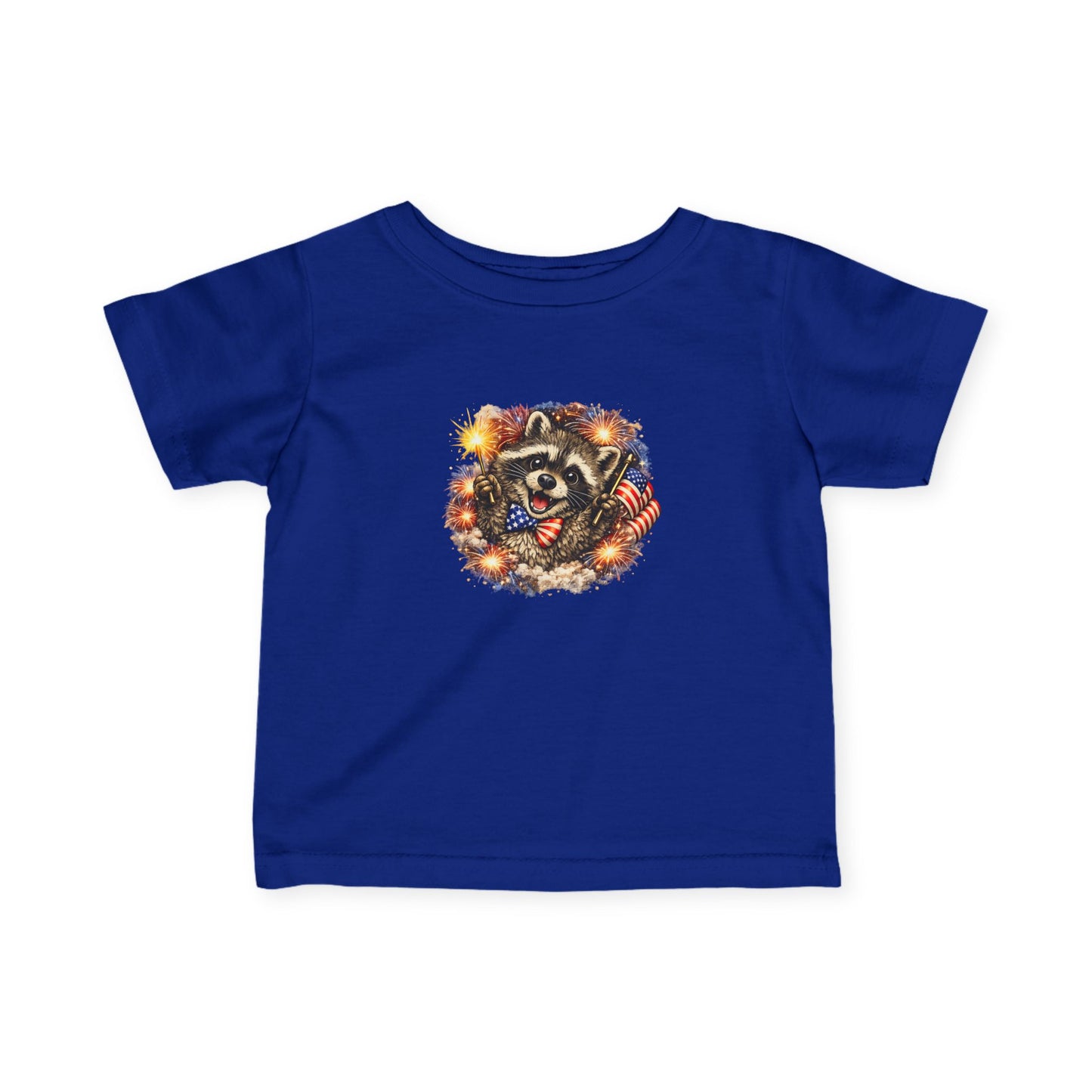 Infant Tee — Adorable Raccoon Holding American Flag "250" — 4th of July Baby Shirt