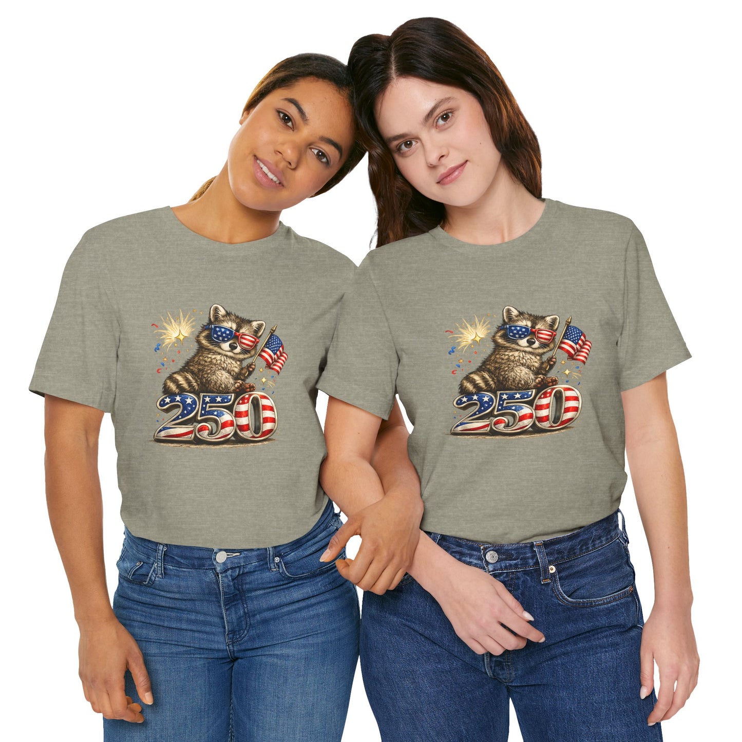 Patriot Raccoon 250th Anniversary T-Shirt — 4th of July Fireworks Flag Tee