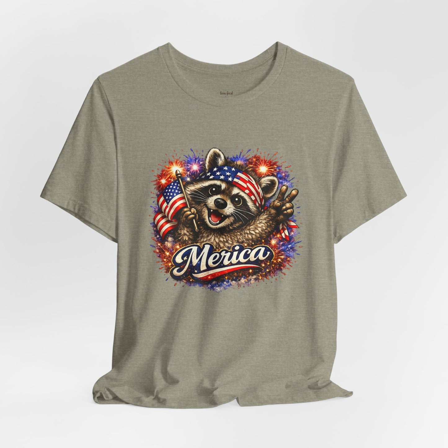 Patriot Raccoon 250th Anniversary T-Shirt — 4th of July Fireworks Flag Tee