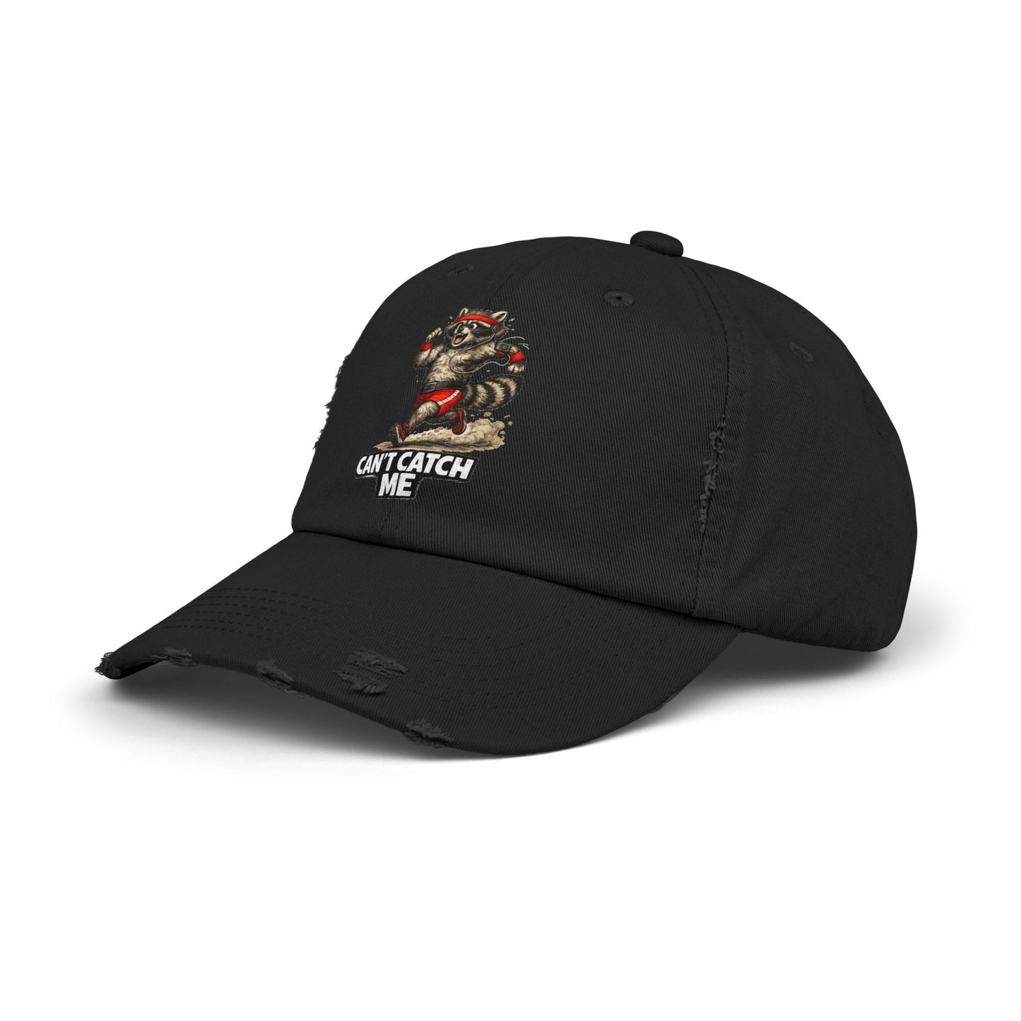 Can't Catch Me Distressed Cap — Raccoon Mom/Dad Funny Dad Hat