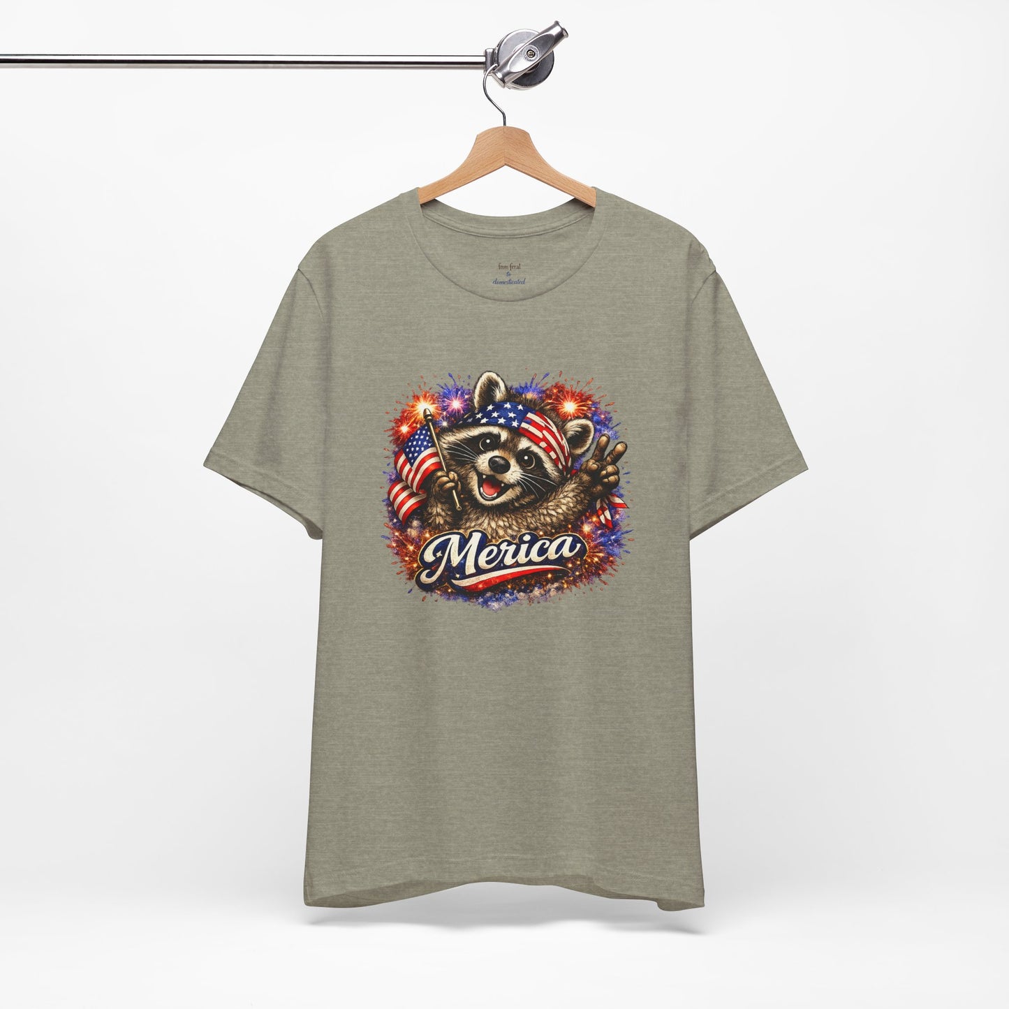 Patriot Raccoon 250th Anniversary T-Shirt — 4th of July Fireworks Flag Tee