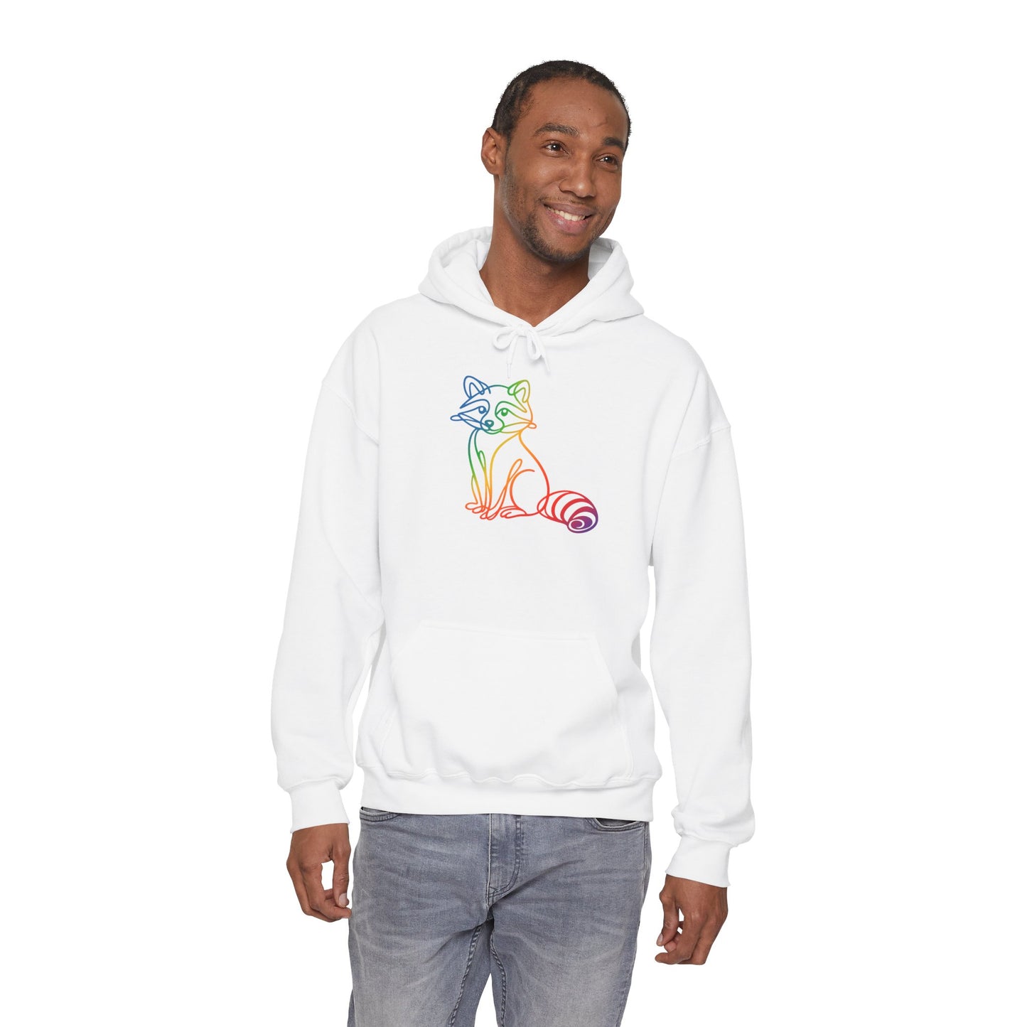 Rainbow Line Art Raccoon Hoodie