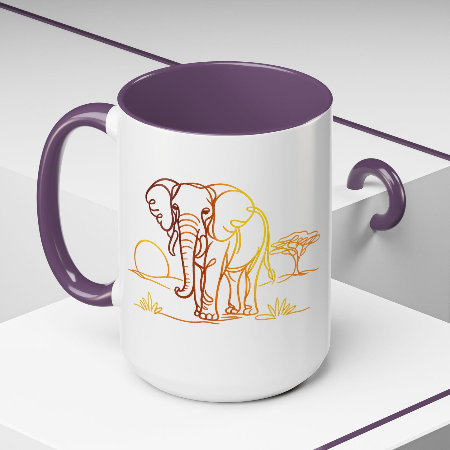 Safari Sunrise Coffee Mug — Minimal Line Elephant Design (11/15oz)