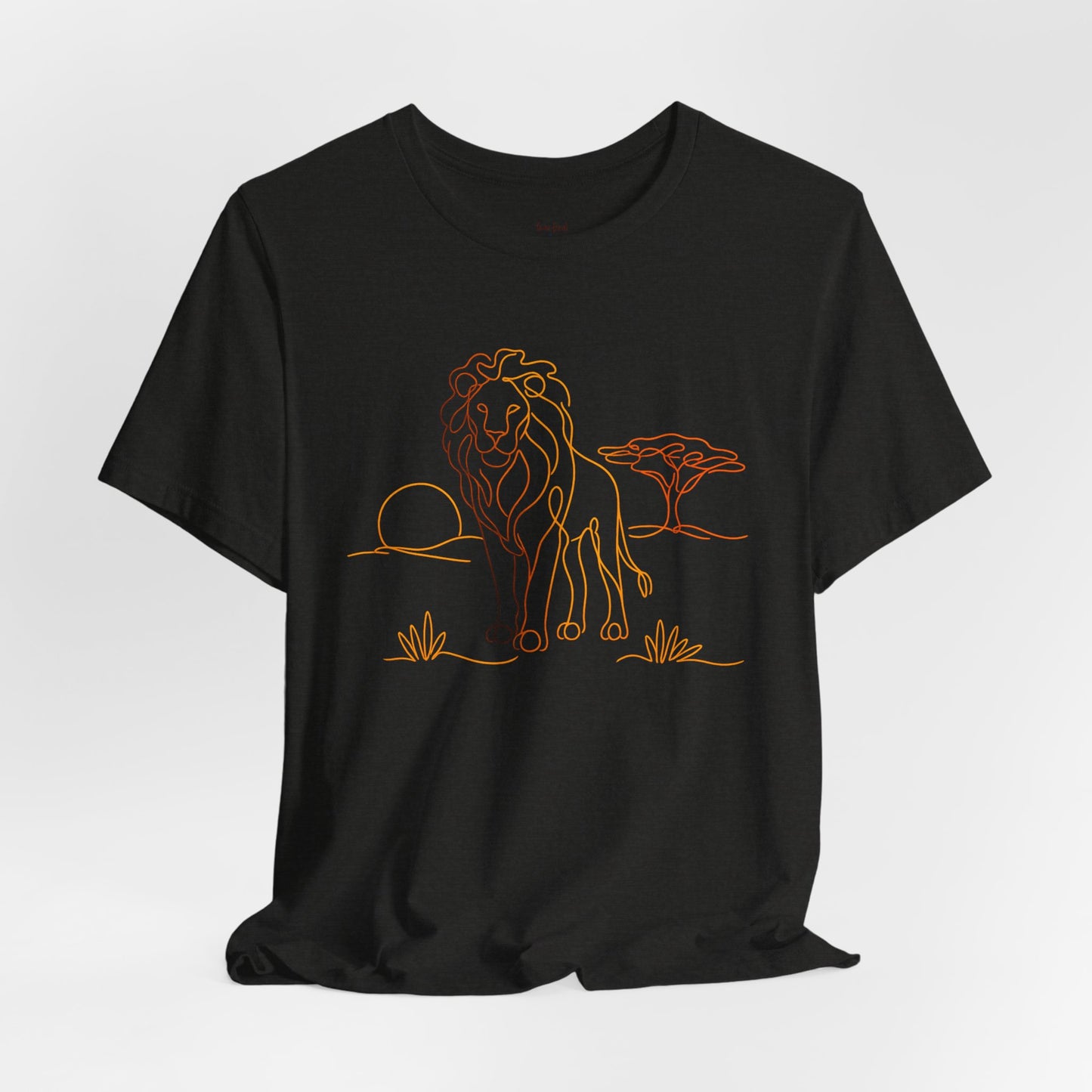Lion Sunset Tee — Minimal Line Art Safari T-Shirt