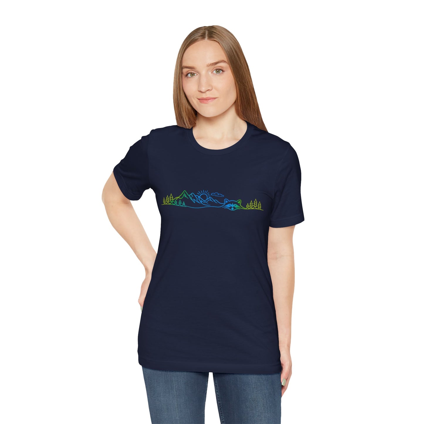 Raccoon Tee — Minimal Line Raccoon Scenic Graphic T-Shirt