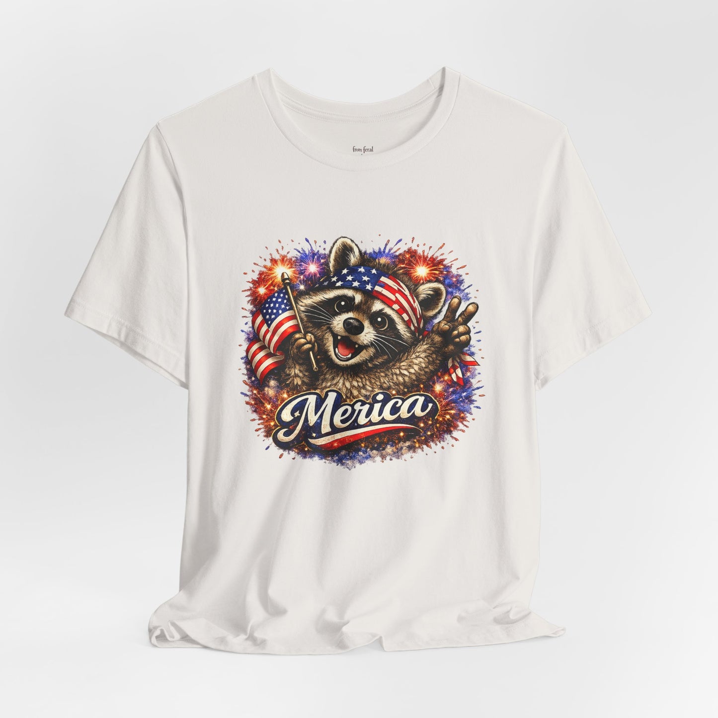 Patriot Raccoon 250th Anniversary T-Shirt — 4th of July Fireworks Flag Tee