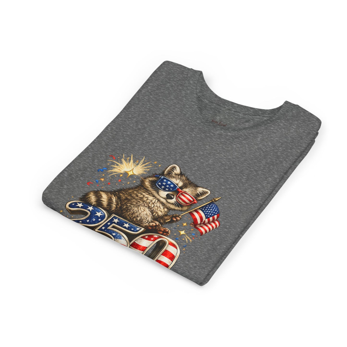 Patriotic Raccoon Youth Tee — Raccoon with American Flag & Fireworks