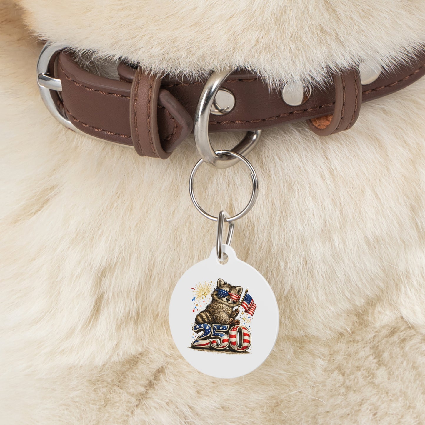Patriotic Raccoon 4th of July Pet Tag — USA 250 Celebration