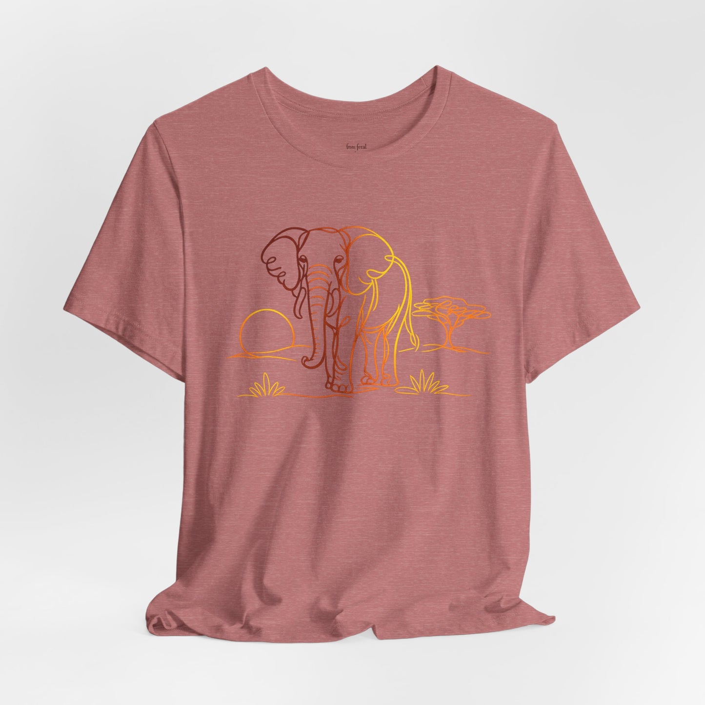 Elephant Sunset Tee — Minimal Line Art Safari T-Shirt
