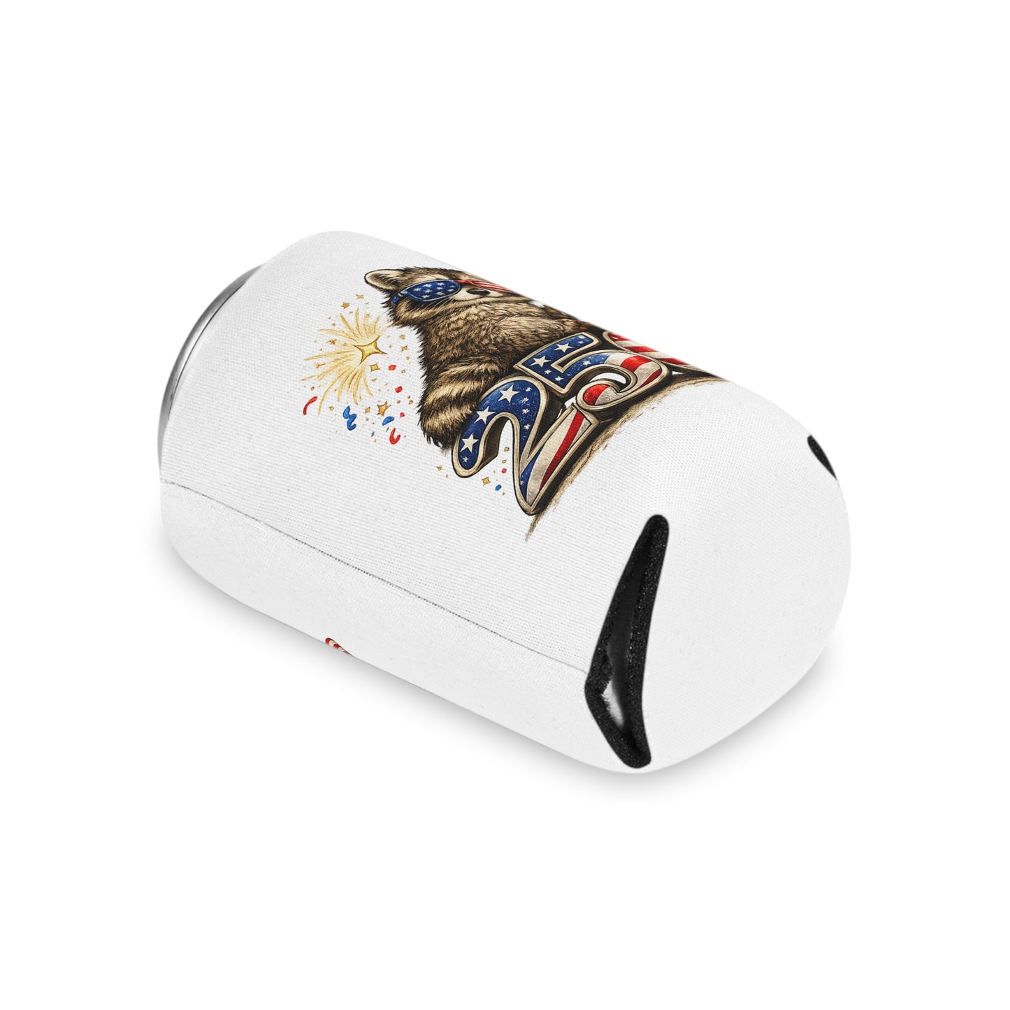 Patriotic Raccoon 250 Can Cooler – USA Flag, 4th of July Drink Koozie