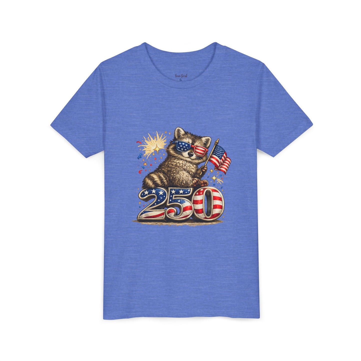 Patriotic Raccoon Youth Tee — Raccoon with American Flag & Fireworks