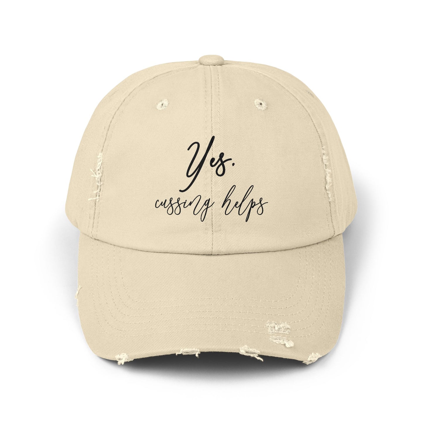 "Cussing Helps" Distressed Cap —  Funny Truth Hat