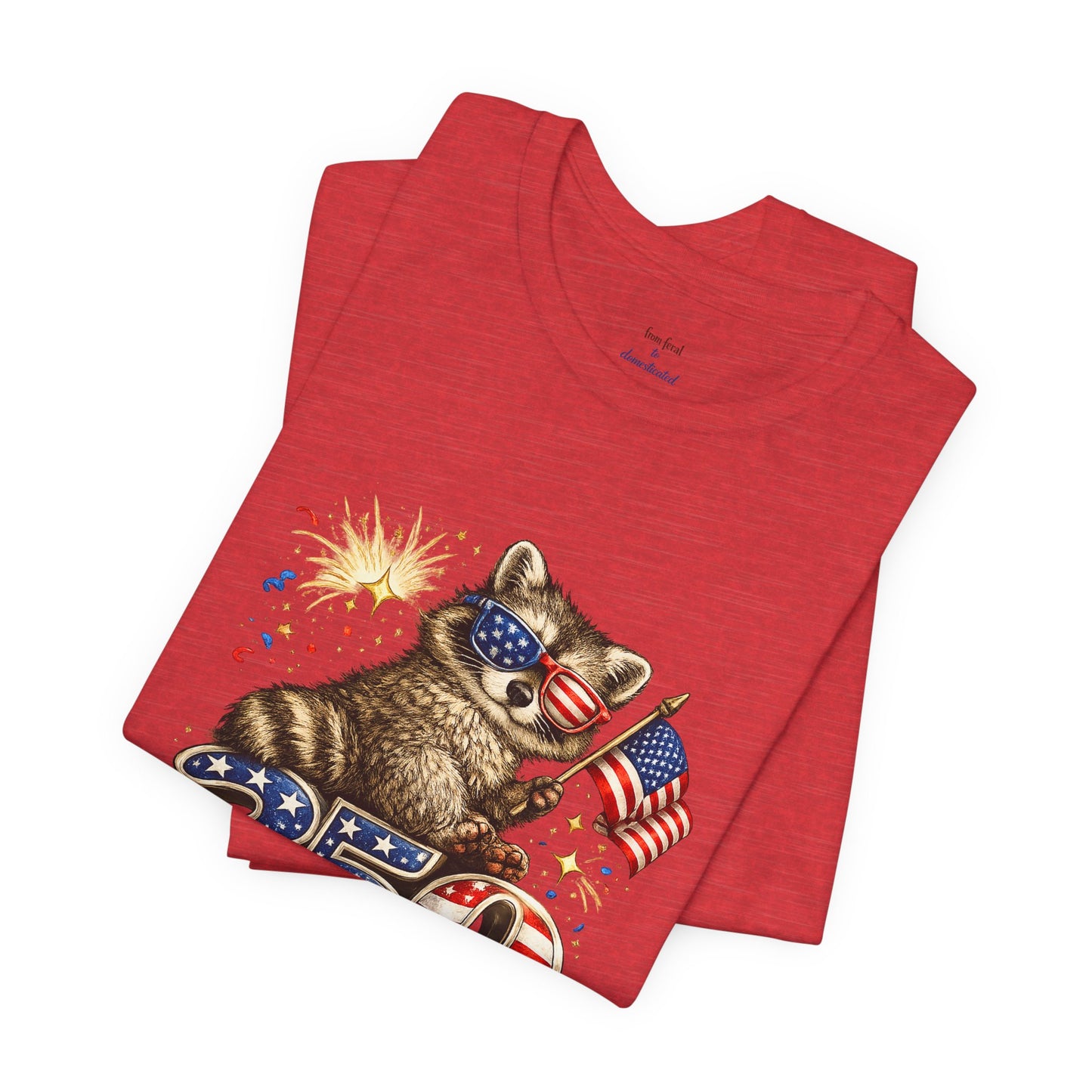 Patriot Raccoon 250th Anniversary T-Shirt — 4th of July Fireworks Flag Tee