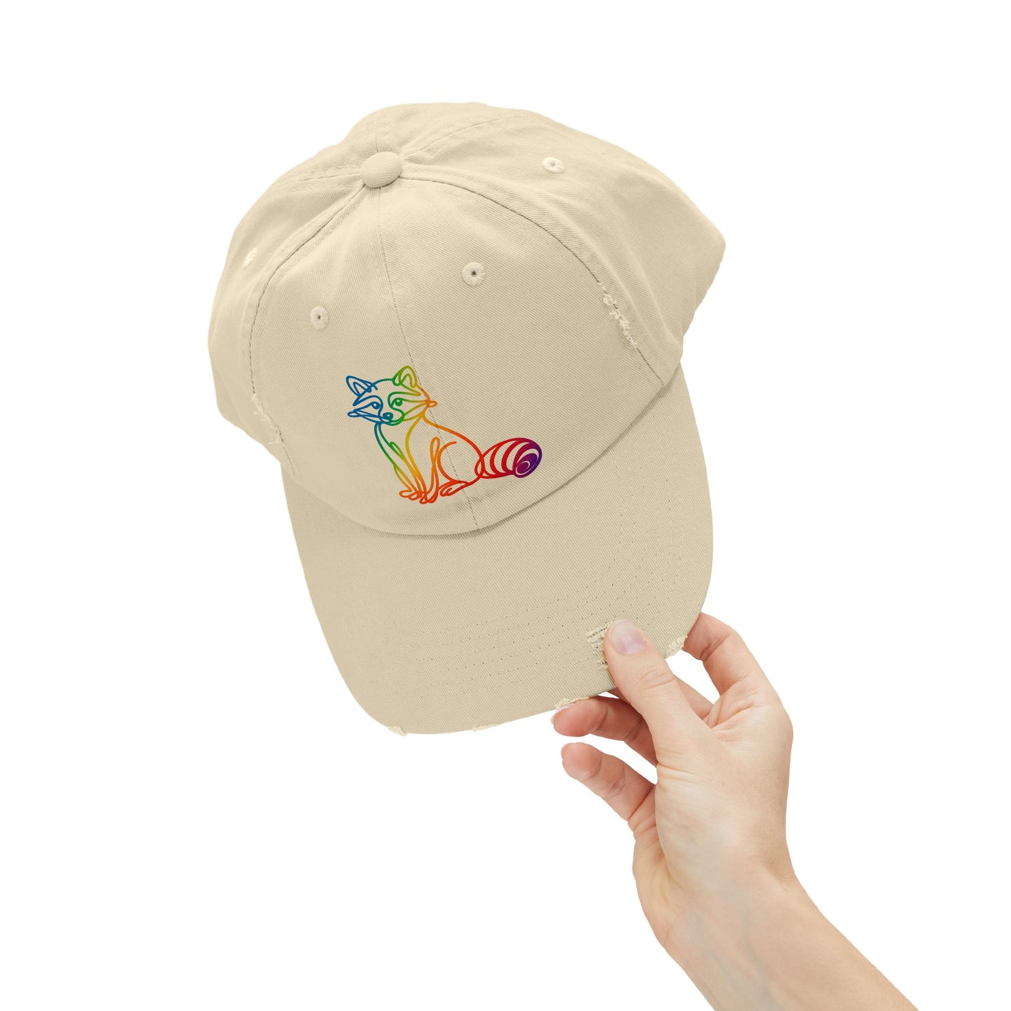 Sitting Rainbow Raccoon | Distressed Cap —  Funny Truth Hat