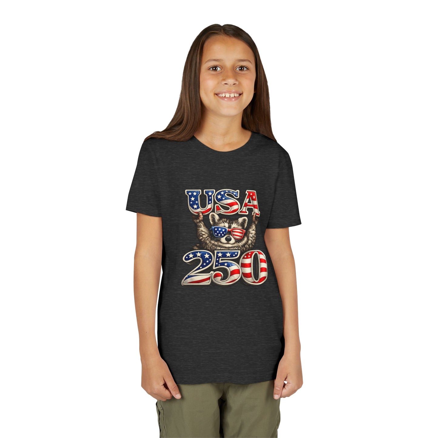 Patriotic Raccoon Youth Tee — Raccoon with USA 250