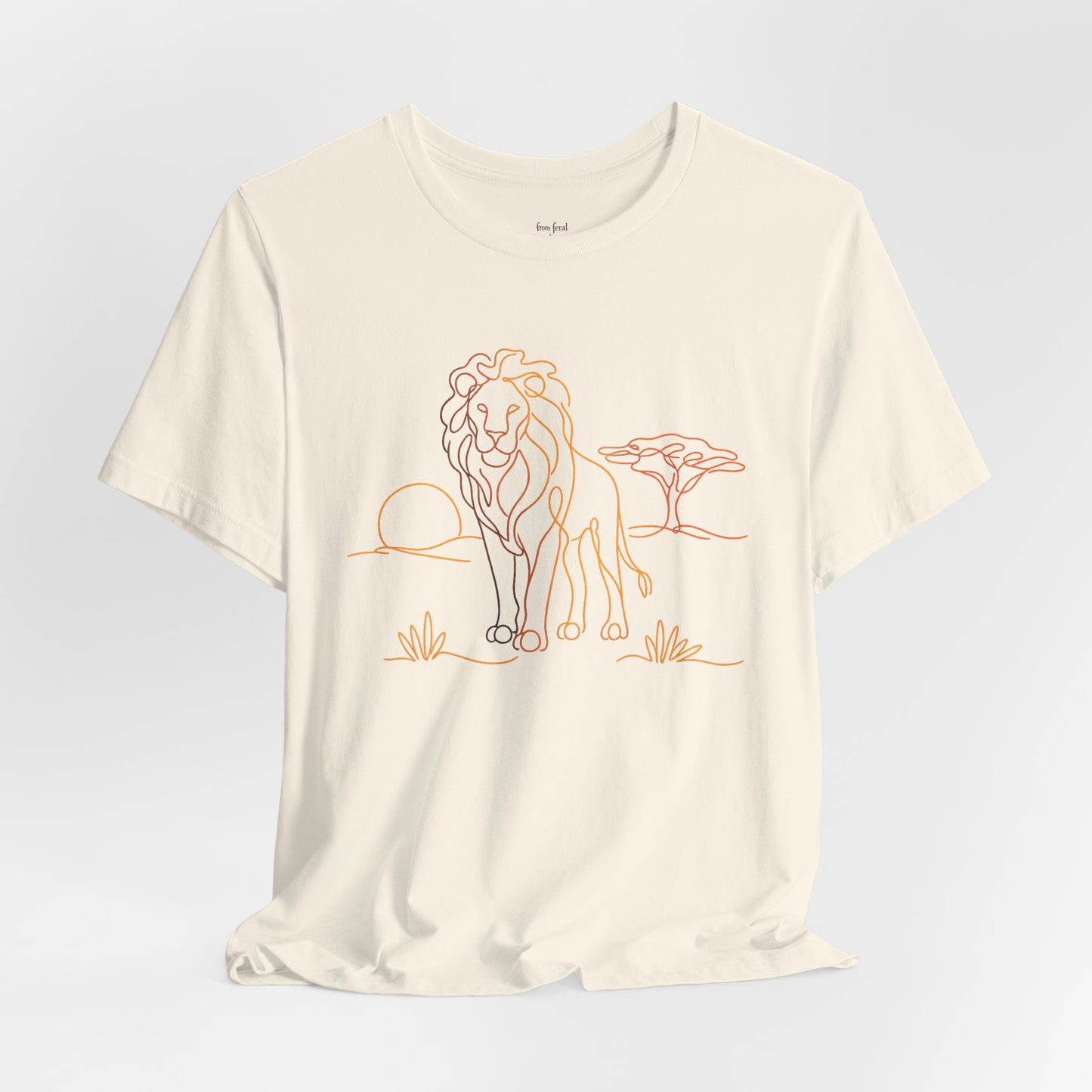 Lion Sunset Tee — Minimal Line Art Safari T-Shirt