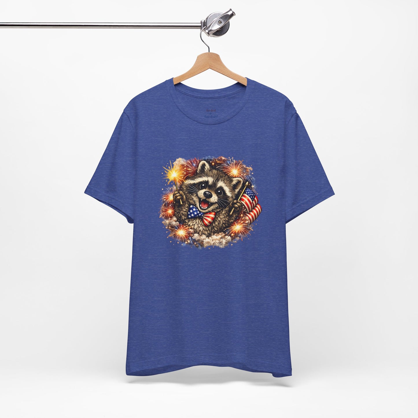 Patriot Raccoon 250th Anniversary T-Shirt — 4th of July Fireworks Flag Tee