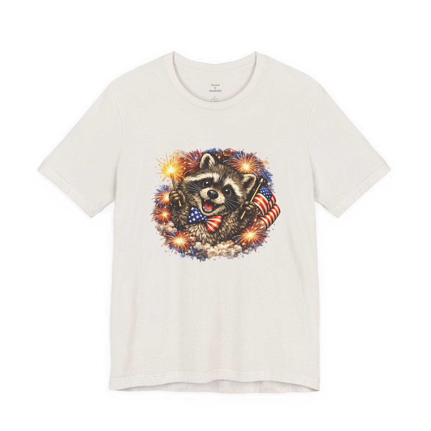 Patriot Raccoon 250th Anniversary T-Shirt — 4th of July Fireworks Flag Tee