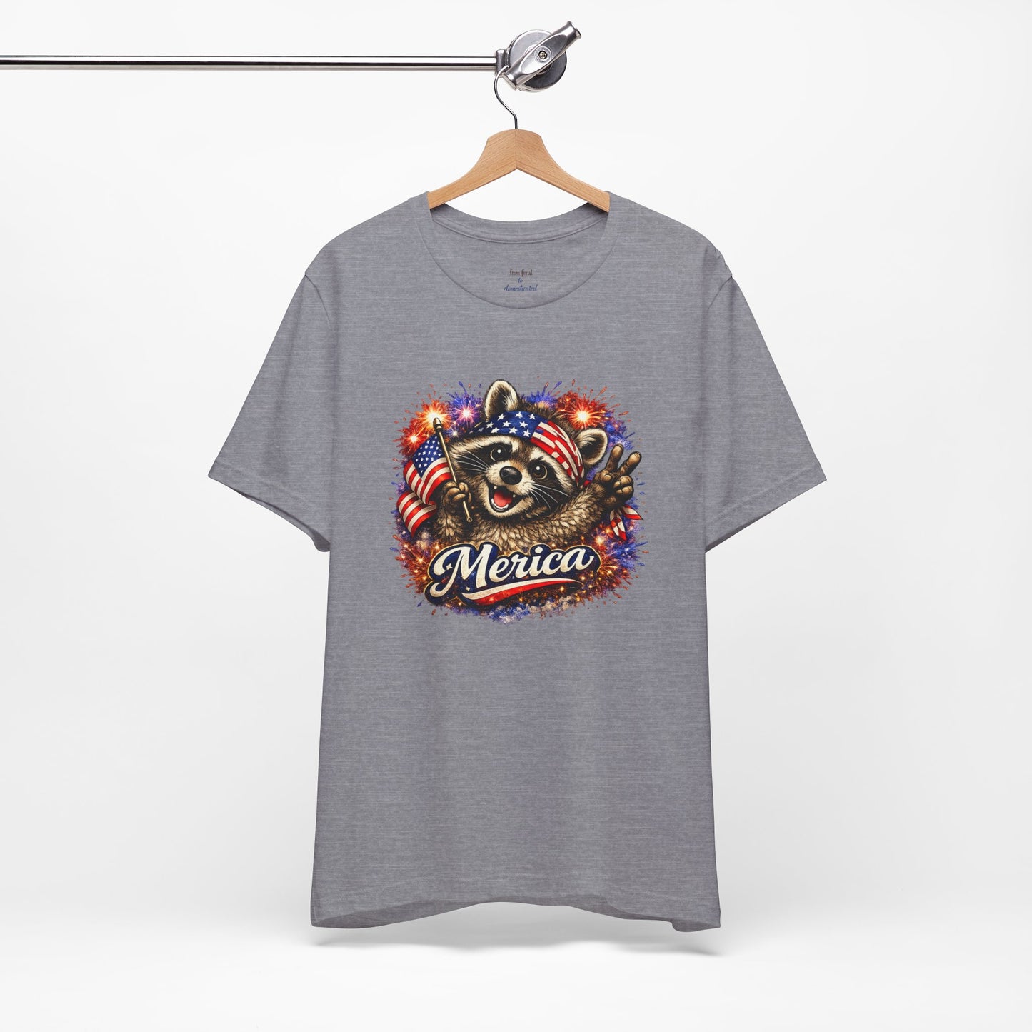 Patriot Raccoon 250th Anniversary T-Shirt — 4th of July Fireworks Flag Tee