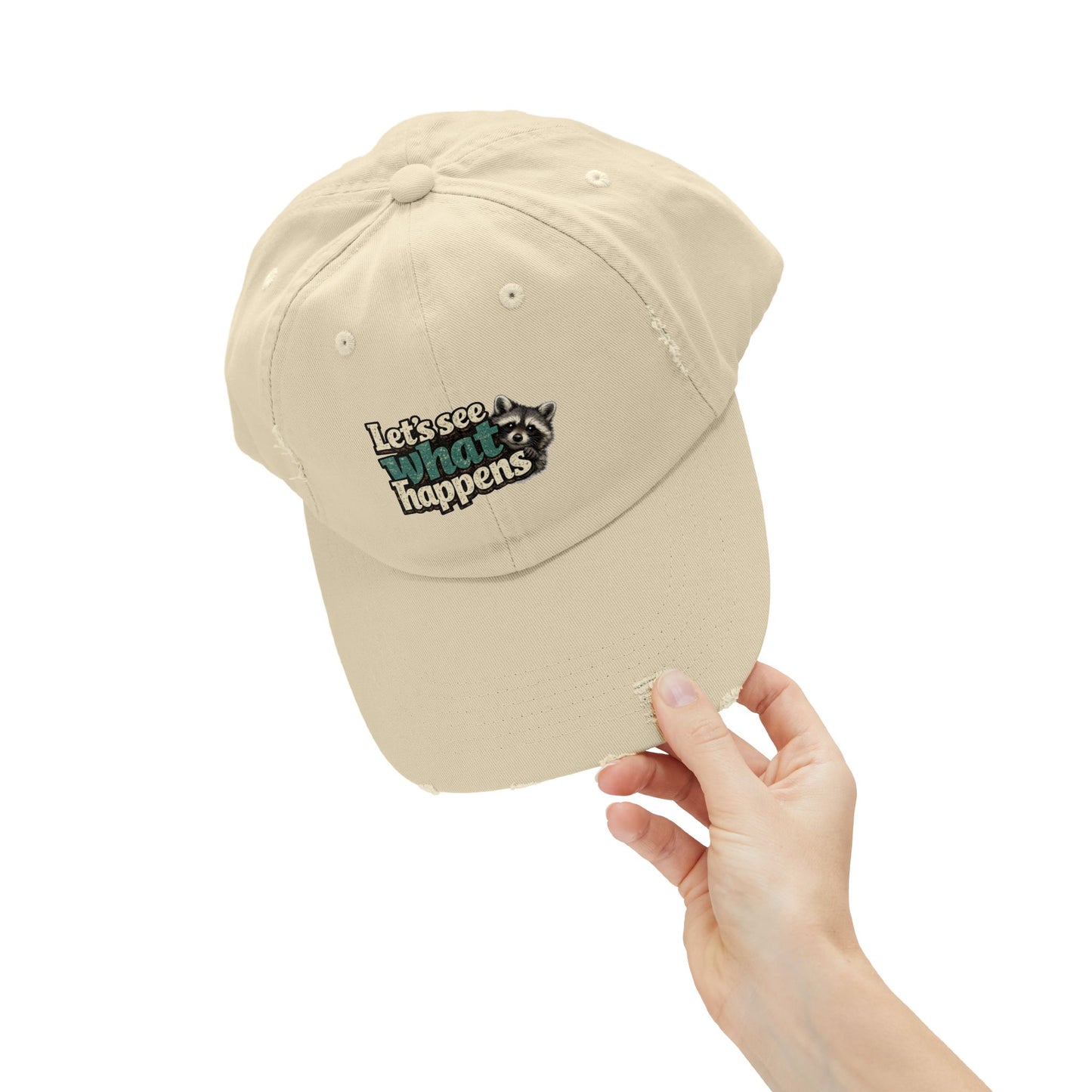 Peek & See Distressed Cap — Raccoon Mom/Dad Funny Dad Hat