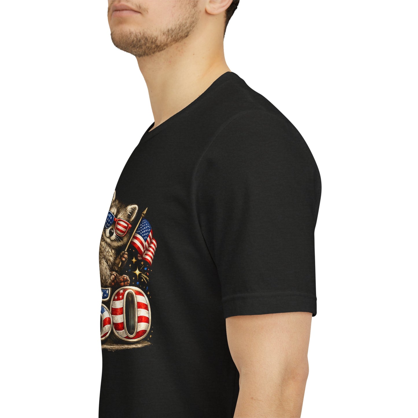 Patriot Raccoon 250th Anniversary T-Shirt — 4th of July Fireworks Flag Tee