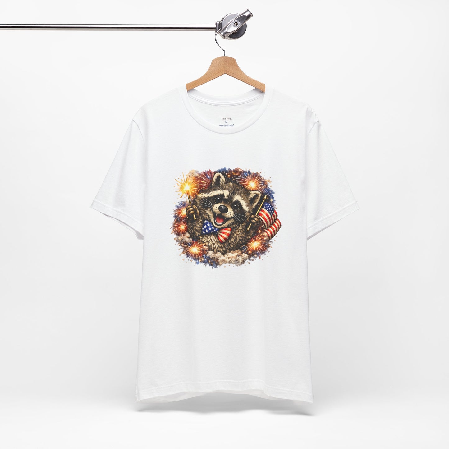 Patriot Raccoon 250th Anniversary T-Shirt — 4th of July Fireworks Flag Tee