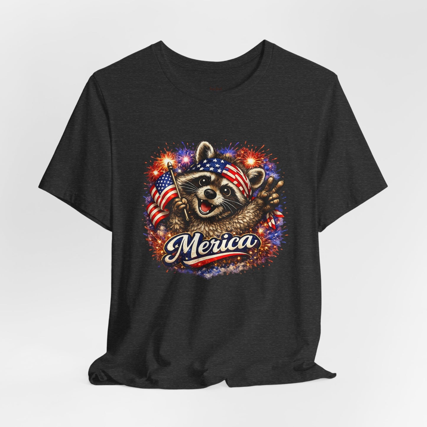 Patriot Raccoon 250th Anniversary T-Shirt — 4th of July Fireworks Flag Tee