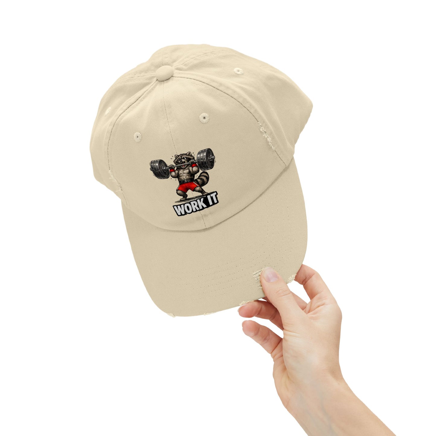 Work It Distressed Cap — Raccoon Mom/Dad Funny Dad Hat