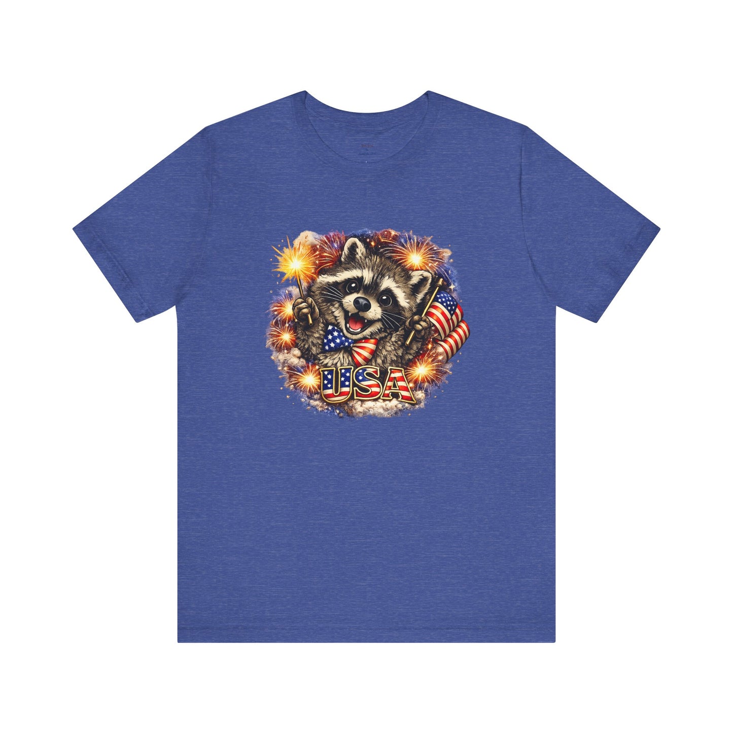 Patriot Raccoon 250th Anniversary T-Shirt — 4th of July Fireworks Flag Tee