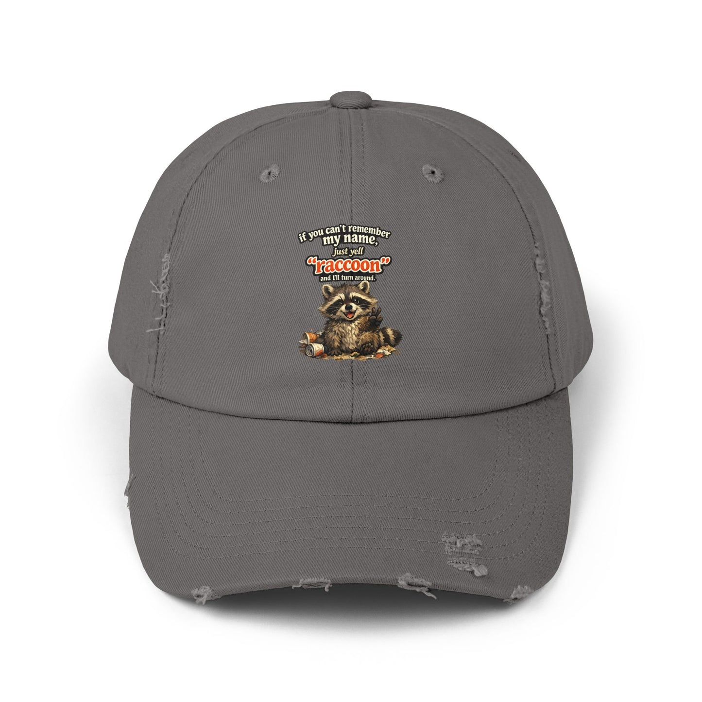Yell Raccoon Distressed Cap — Raccoon Mom/Dad Funny Dad Hat