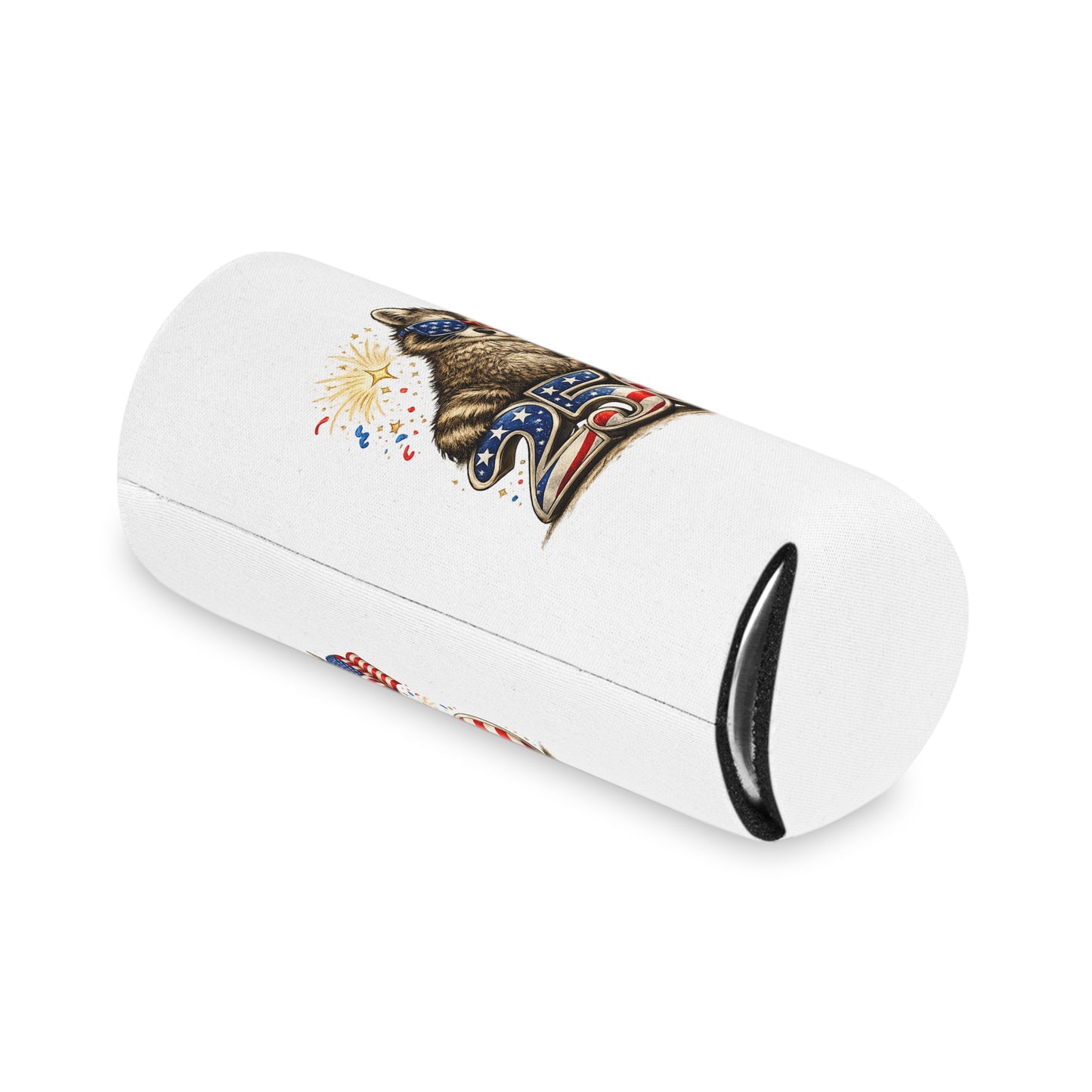 Patriotic Raccoon 250 Can Cooler – USA Flag, 4th of July Drink Koozie