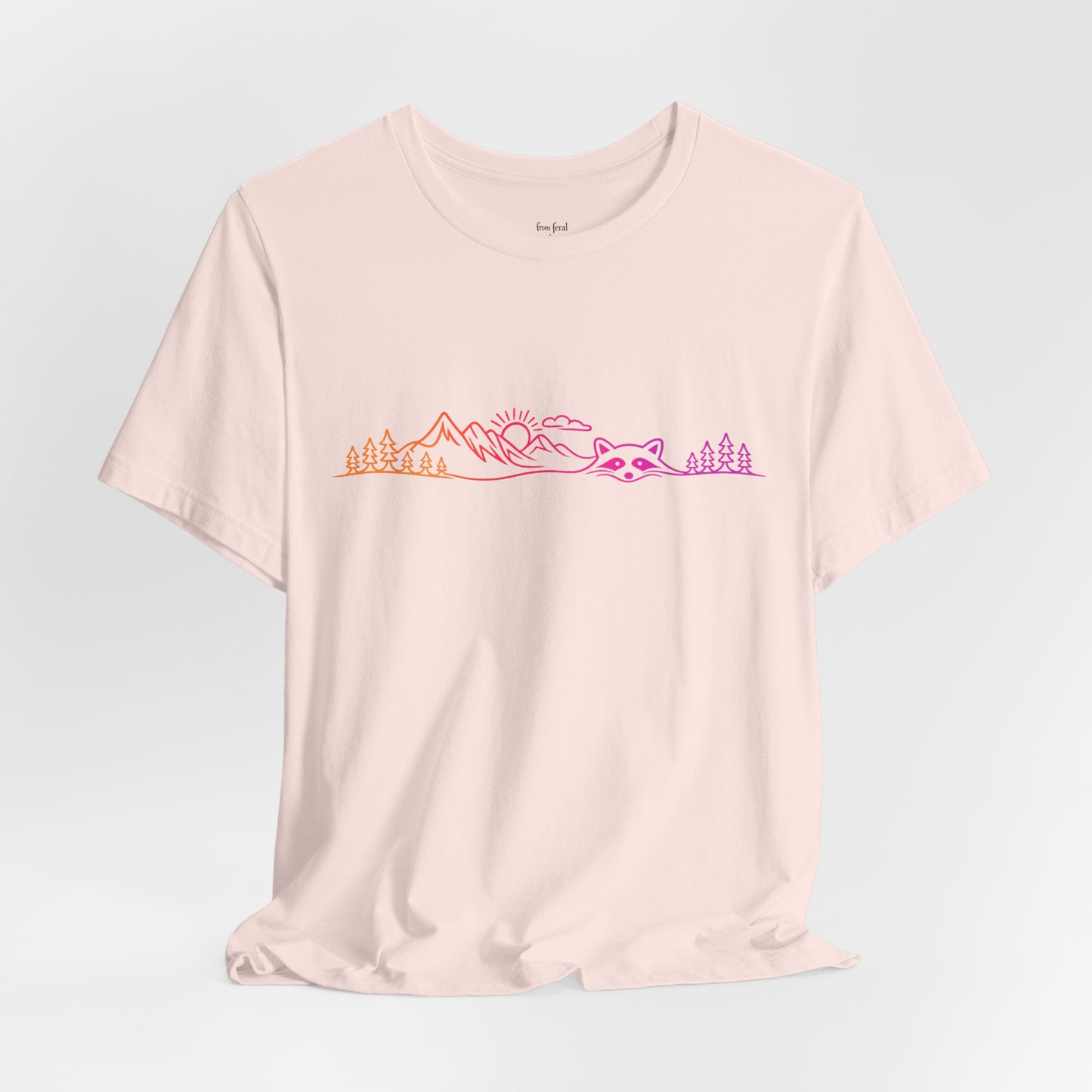 Raccoon Tee — Minimal Line Raccoon Scenic Graphic T-Shirt
