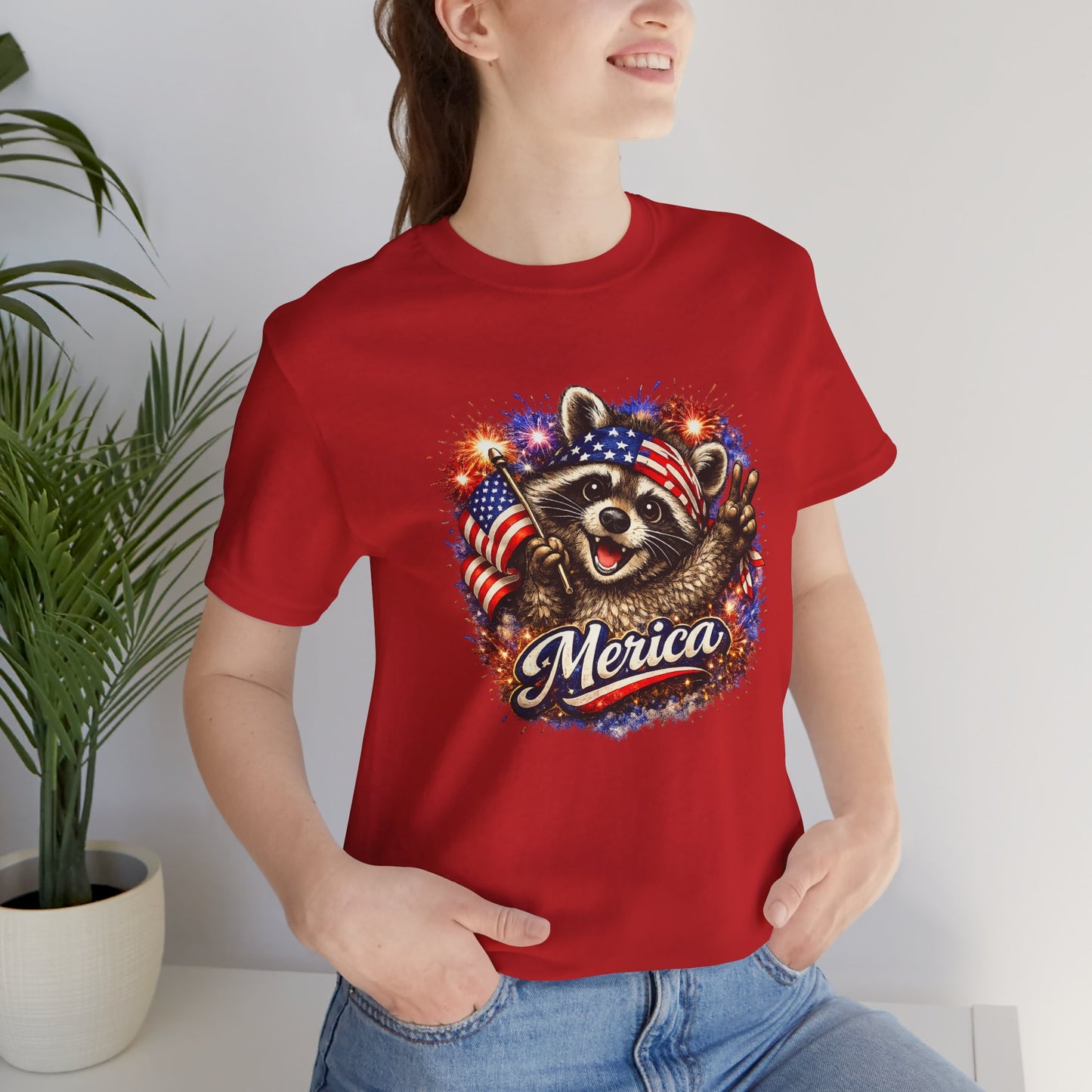Patriot Raccoon 250th Anniversary T-Shirt — 4th of July Fireworks Flag Tee