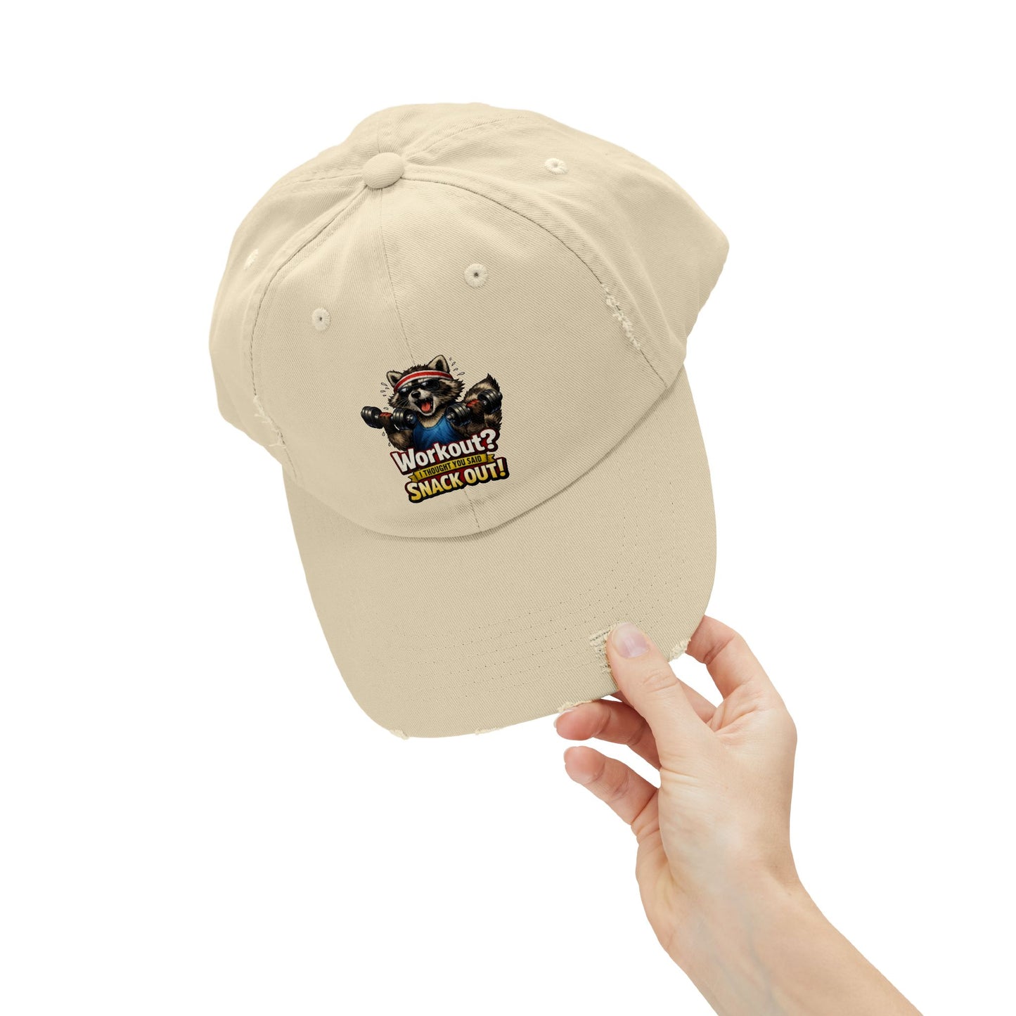 Snack Out Distressed Cap — Raccoon Mom/Dad Funny Dad Hat